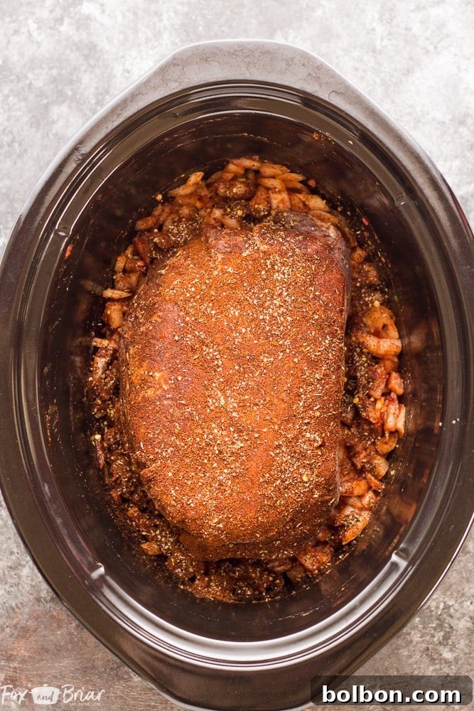 Another enticing view of the Slow Cooker Mexican Shredded Beef, showcasing its rich texture and color, inviting you to dig in.