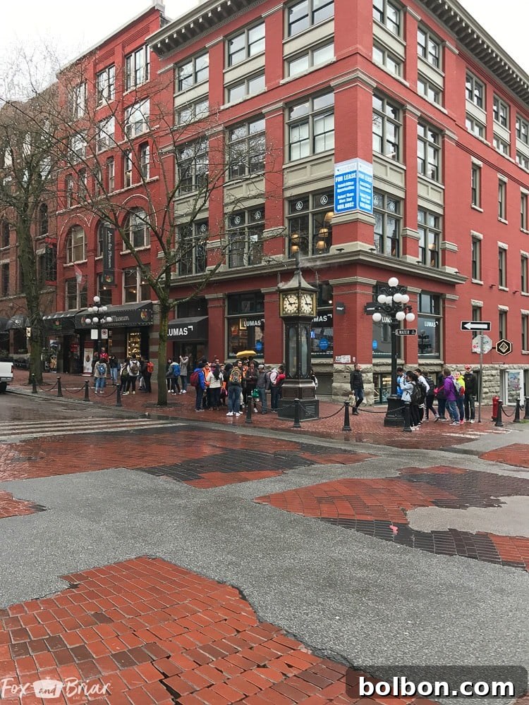 Iconic Steam Clock in Gastown, a unique historical landmark and tourist attraction in Vancouver, BC.