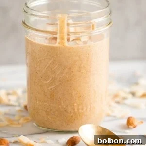 Toasted Coconut Almond Butter in a jar.