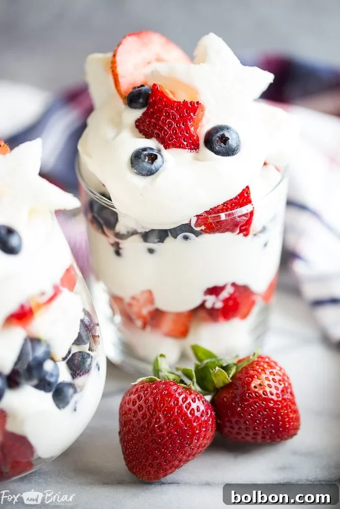 Easy and delicious Red, White, and Blue Trifles for Fourth of July, Memorial Day, Labor Day, or any Summer BBQ. A super cute and simple patriotic dessert recipe.