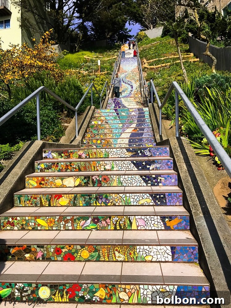 Explore San Francisco A 3 Day Weekend Plan 11 16th Avenue Tiled Steps in San Francisco. What to do and where to eat in San Francisco. The Ultimate Weekend Travel Guide! How to spend a 3 day weekend in San Francisco | Best places to eat in San Francisco | tourist attractions San Francisco | Weekend trip to San Francisco | Things to do in San Francisco | Underrated things to do in San Francisco
