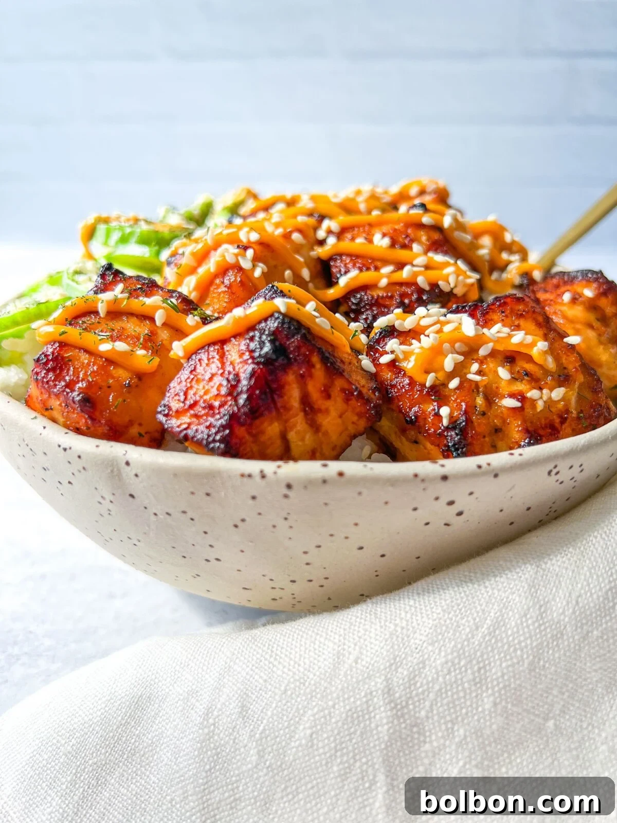 Flavorful Salmon Rice Bowl 3 Close-up of a Salmon Rice Bowl with vibrant colors