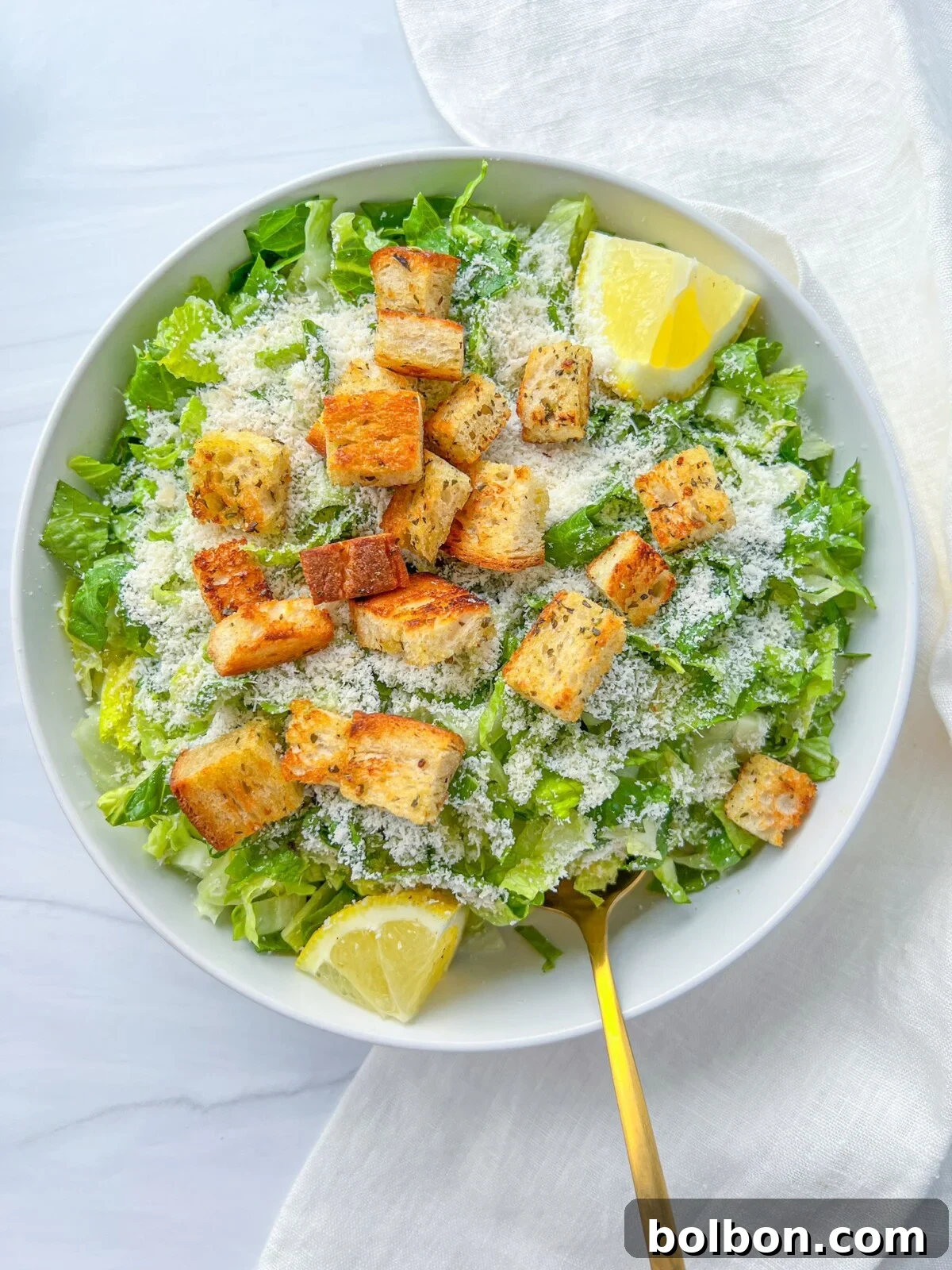 Zesty Lemon Parmesan Greens 2 Fresh Lemon Parmesan Salad with crispy lettuce, grated Parmesan, and lemon wedges, topped with homemade croutons.