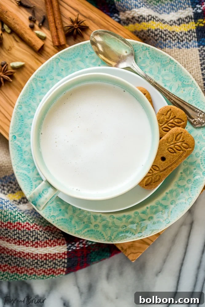 Homemade Chai Concentrate in a cozy mug, accompanied by cookies for a comforting snack