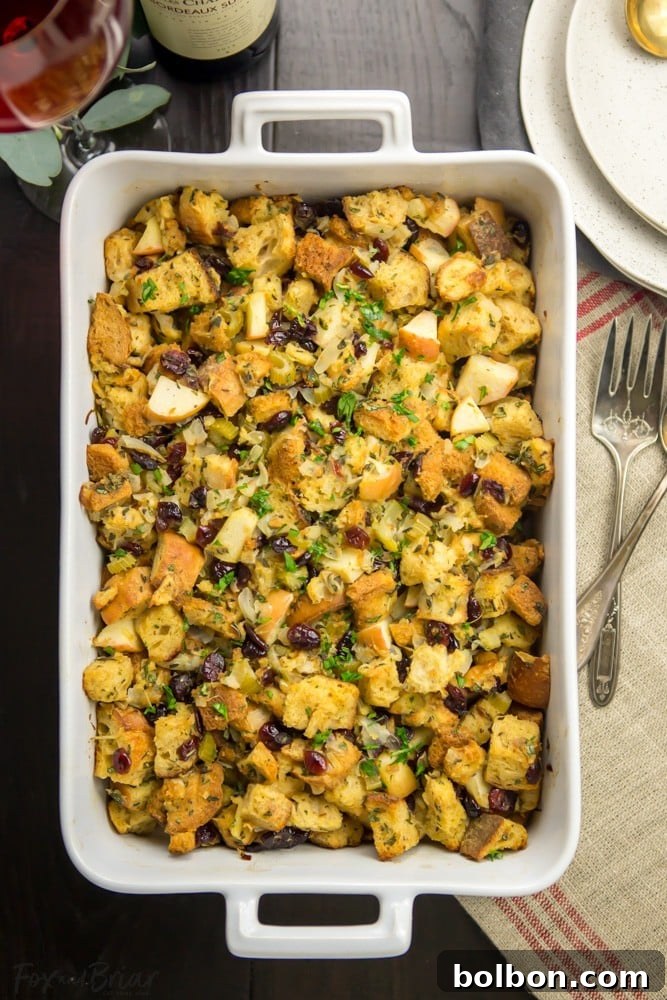 Fresh herbs, cranberries, and apples, key ingredients for a vibrant stuffing