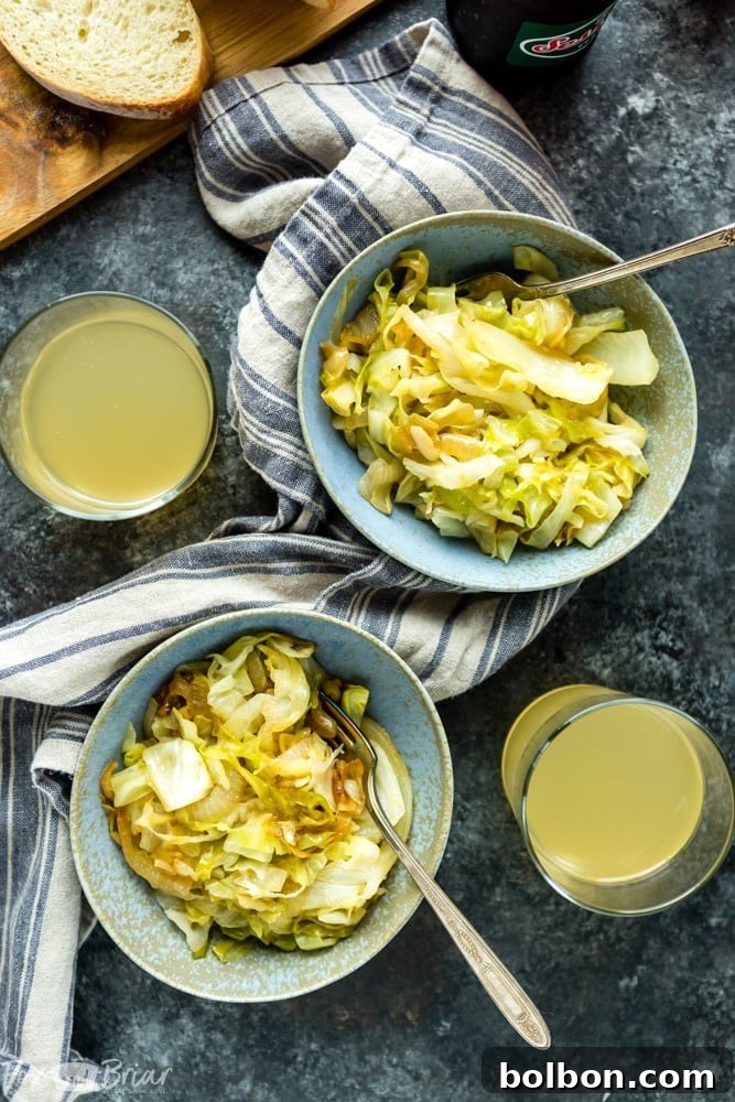 A vibrant bowl of easy sautéed cabbage garnished with fresh herbs, ready to be served as a delightful side.