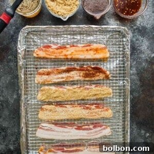 Plated, perfectly cooked oven-baked bacon strips.