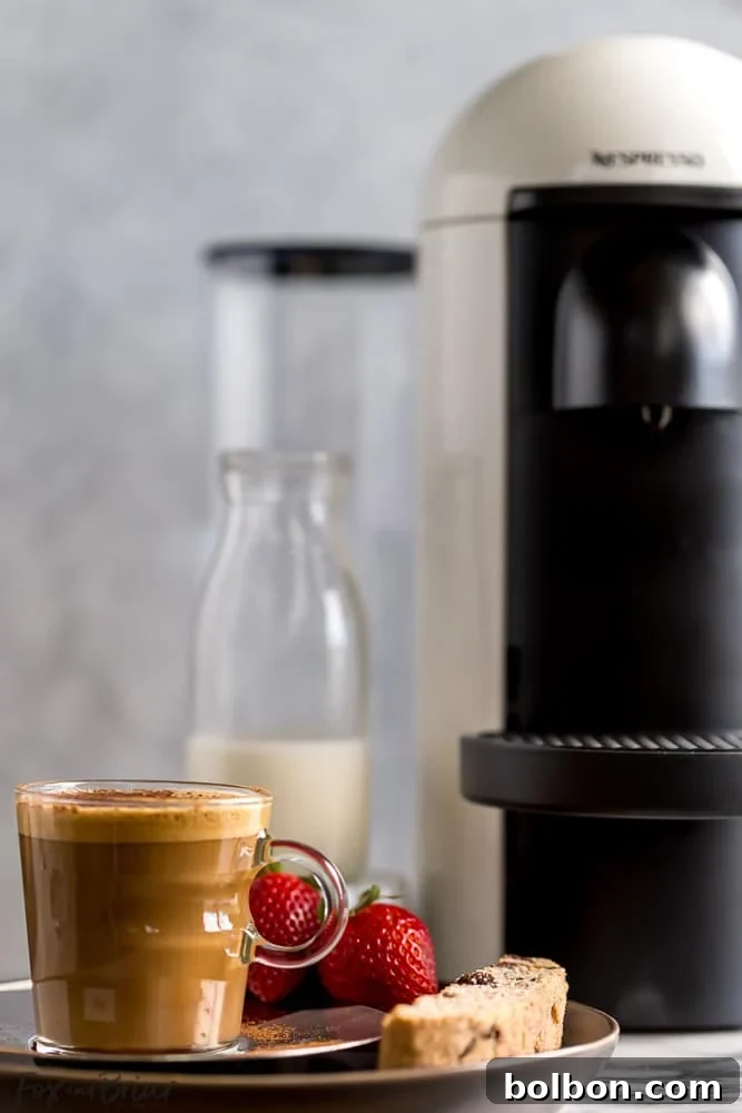 Whip Up a Cozy Brown Sugar Cinnamon Cortado 4 Delicious Brown Sugar Cinnamon Cortado in a Nespresso View Lungo glass