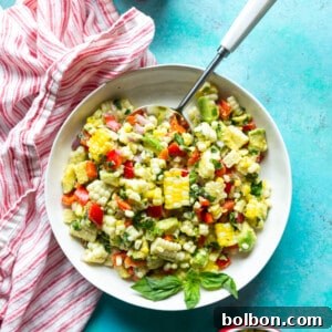 Beautifully presented Fresh Summer Corn Salad in a serving bowl.