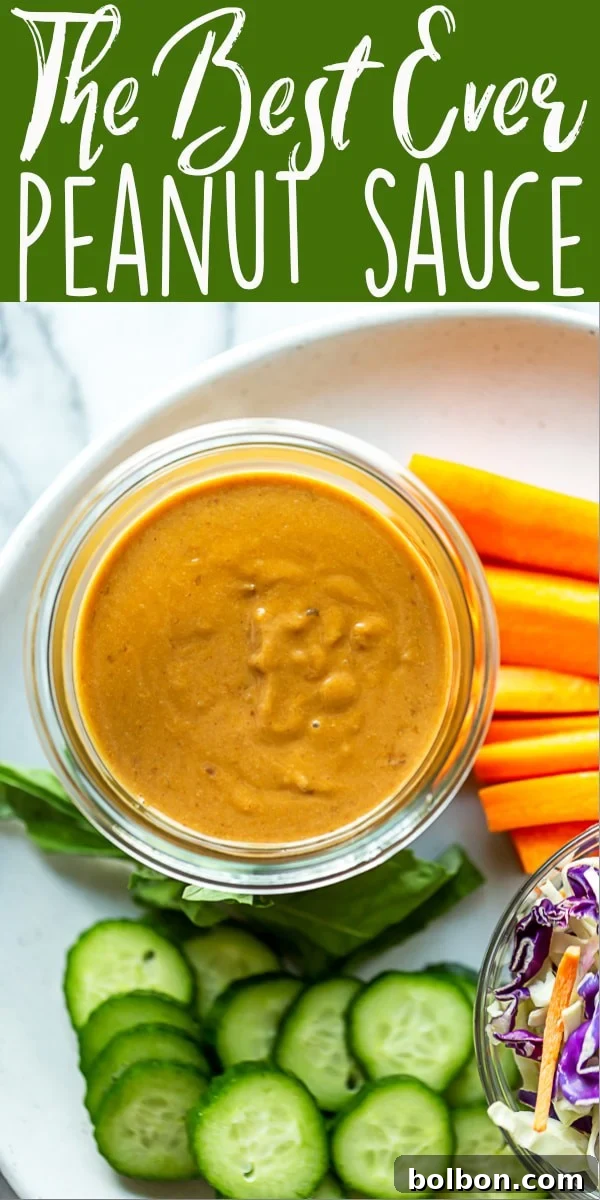 A close-up view of the smooth, pourable consistency of the Easy Peanut Sauce, highlighting its creamy appeal perfect for peanut noodles or as a dressing.