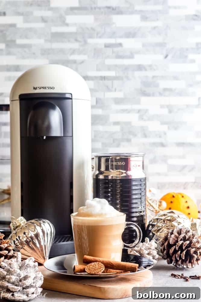 Close-up of Winter Spice Latte with foam and nutmeg