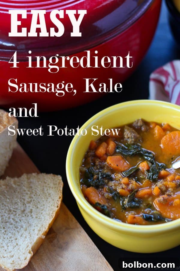 Easy 4-ingredient Sausage, Kale, and Sweet Potato Stew