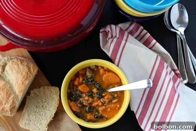 Easy 4-ingredient Sausage, Kale and Sweet Potato Stew