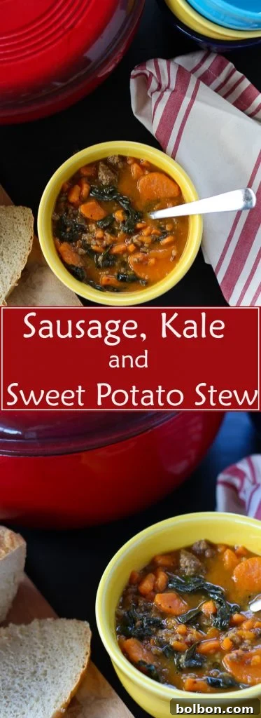 Easy 4-ingredient Sausage, Kale and Sweet Potato Stew