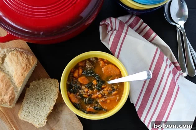 Easy 4-ingredient Sausage, Kale, and Sweet Potato Stew