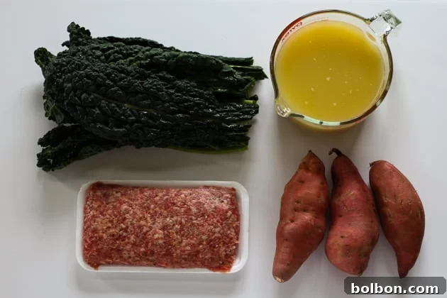 Easy 4-ingredient Sausage, Kale, and Sweet Potato Stew
