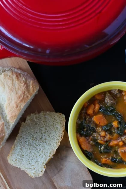 Easy 4-ingredient Sausage, Kale and Sweet Potato Stew