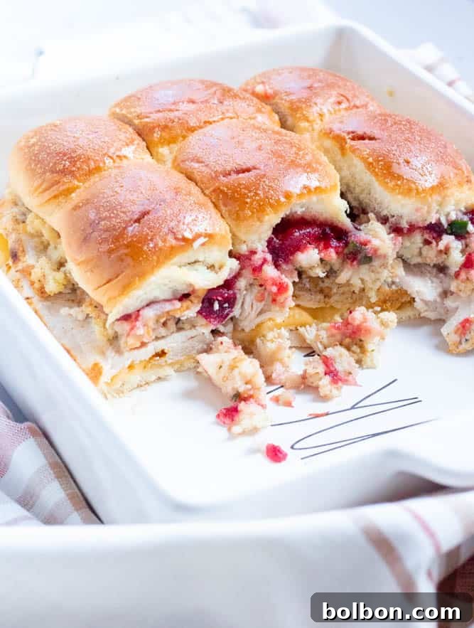 Delicious Thanksgiving Leftover Sliders with turkey, stuffing, and cranberry sauce