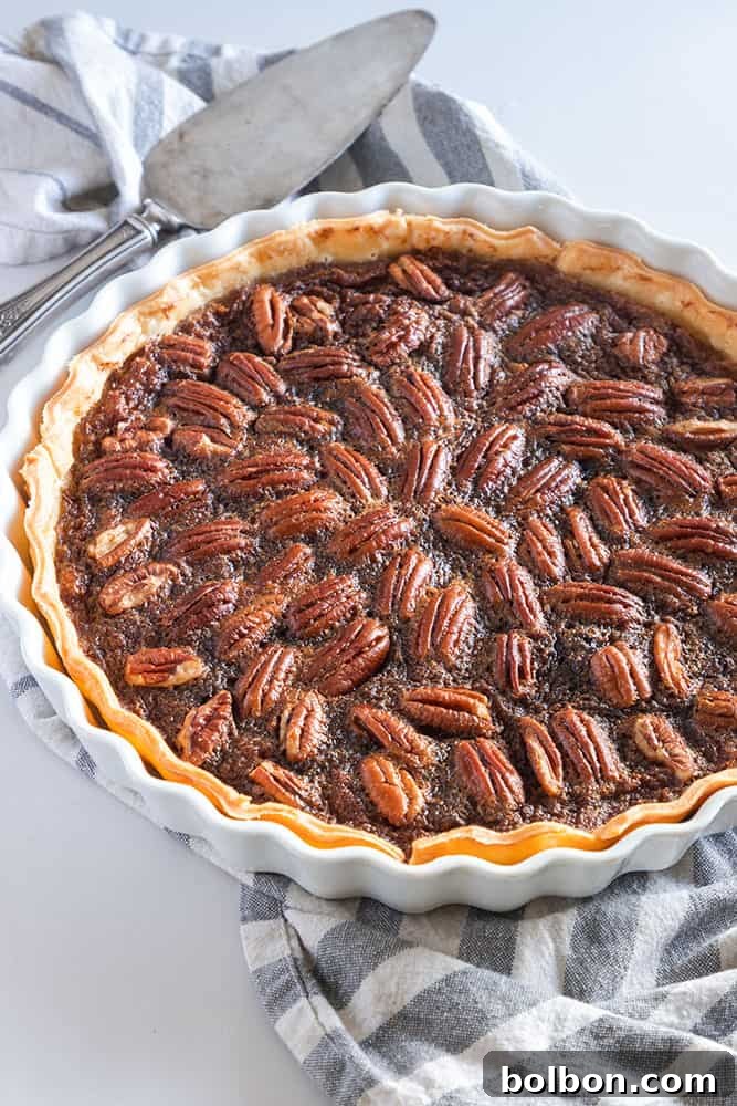 Decadent Chocolate Pecan Pie, a perfect Thanksgiving dessert recipe without corn syrup