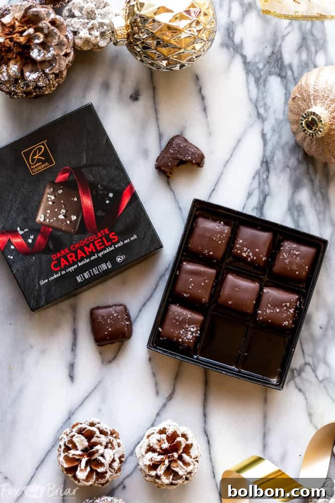 Signature RESERVE Dark Chocolate Sea Salt Caramels and Aged Bourbon Pecan Pie filling