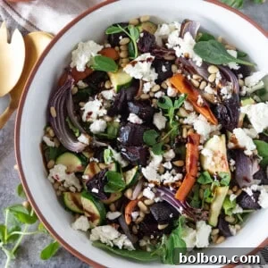 Hearty Roast Vegetable Quinoa Salad served in a bowl