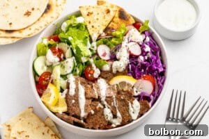 Doner Kebab Bowl assembled with fresh toppings.