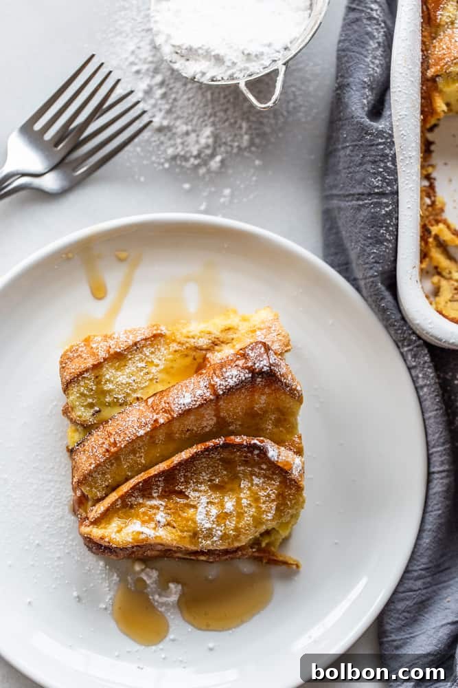 Baked Brioche French Toast Casserole ready to serve