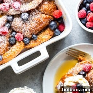 Overnight Croissant French Toast Casserole ready to serve