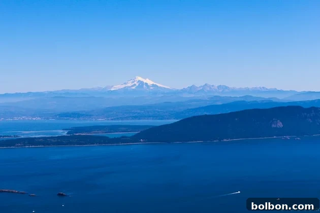 Breathtaking panoramic view from Mount Constitution on Orcas Island, overlooking the San Juan Islands