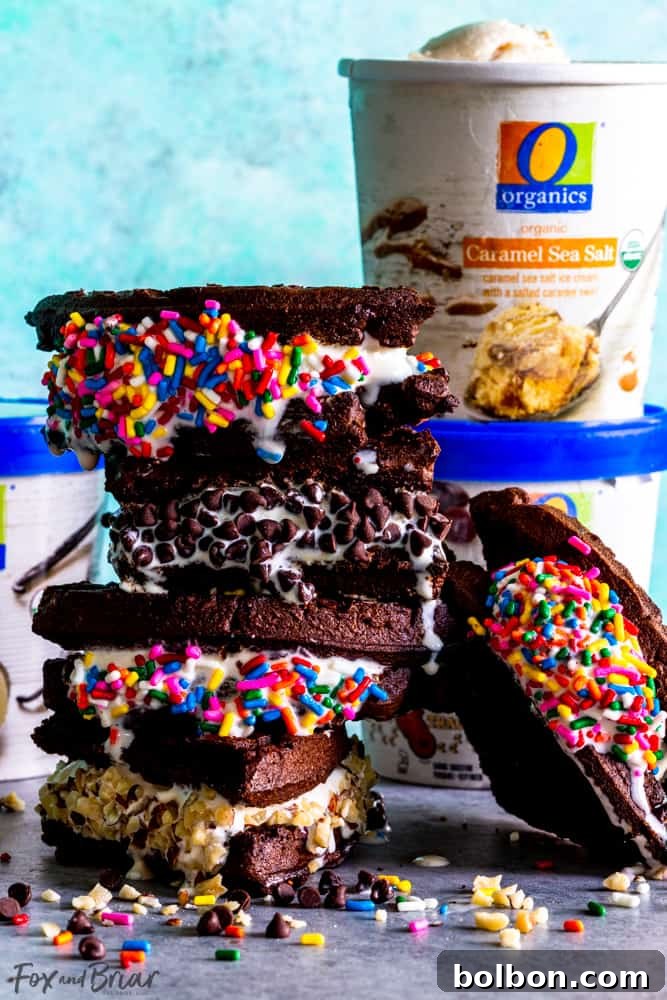 Gourmet Brownie Waffle Ice Cream Stacks 2 Delicious Brownie Waffle Ice Cream Sandwich with sprinkles