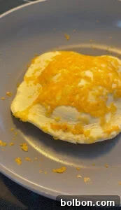 A perfectly puffed up egg white wrap, lightly toasted to a golden crisp, ready to be filled with savory ingredients for a delicious low-carb meal.