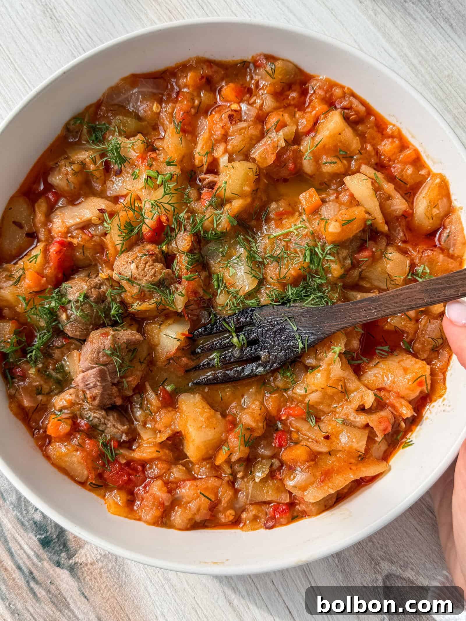 weight loss cabbage stew in a white bowl